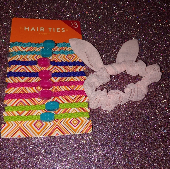 $4 Target 8 Pack Hair Ties & 1 Remington Pastel Pink Bunny Scrunchie - Picture 4 of 4